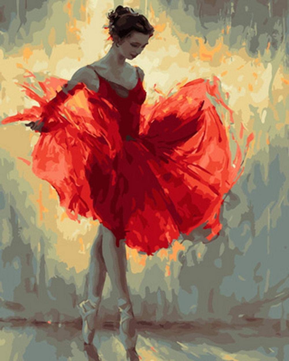 woman in red dress painting