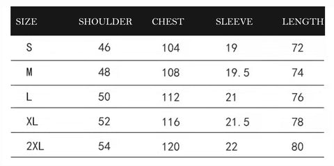 T-Shirt Size Chart