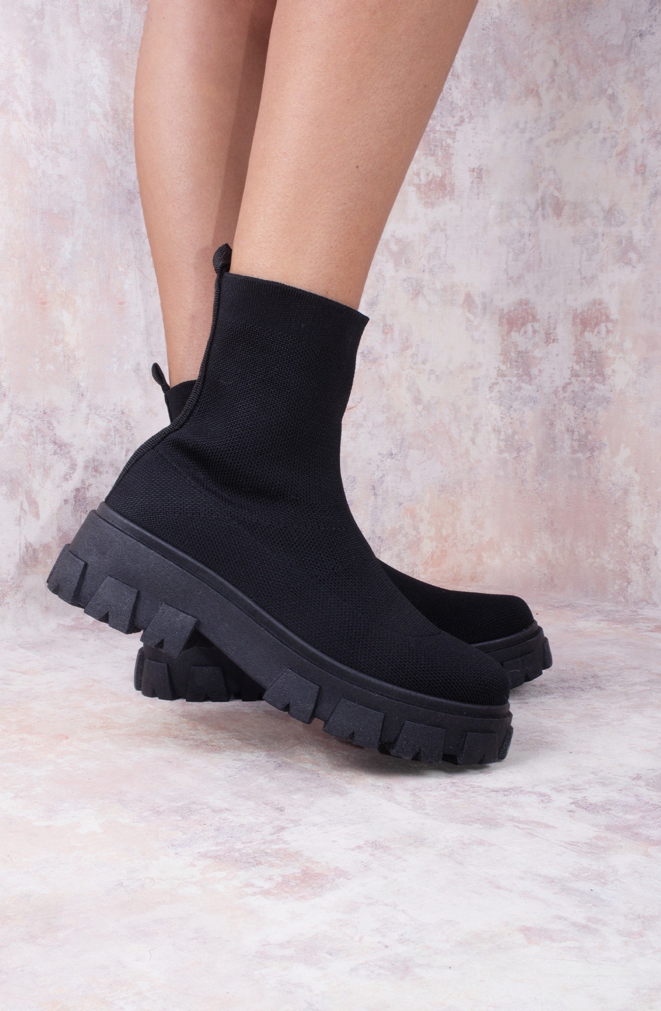 Womens Black Fabric Ribbed Ladies Ankle Sock Boot – Miss Moda Luxe