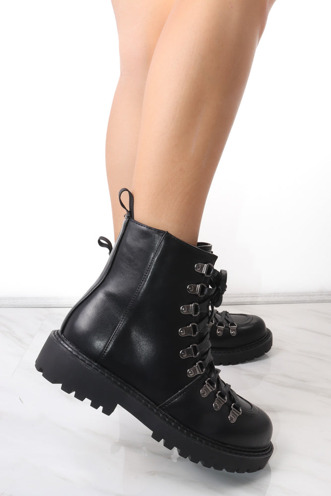 black chunky lace up boots