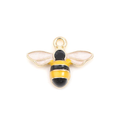 10 Bumble Bee Charms - Gold Tone with enamelling - 15mm, Julz Beads