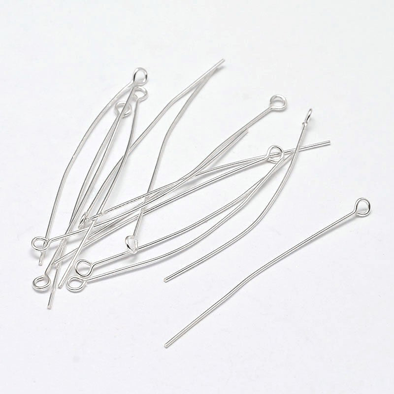 Sterling Silver 925 Eye Pins 30mm wire thickness 0.5mm 24 Gauge