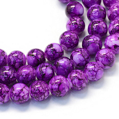 100 Purple Mottled Marbled Glass Beads - 8mm