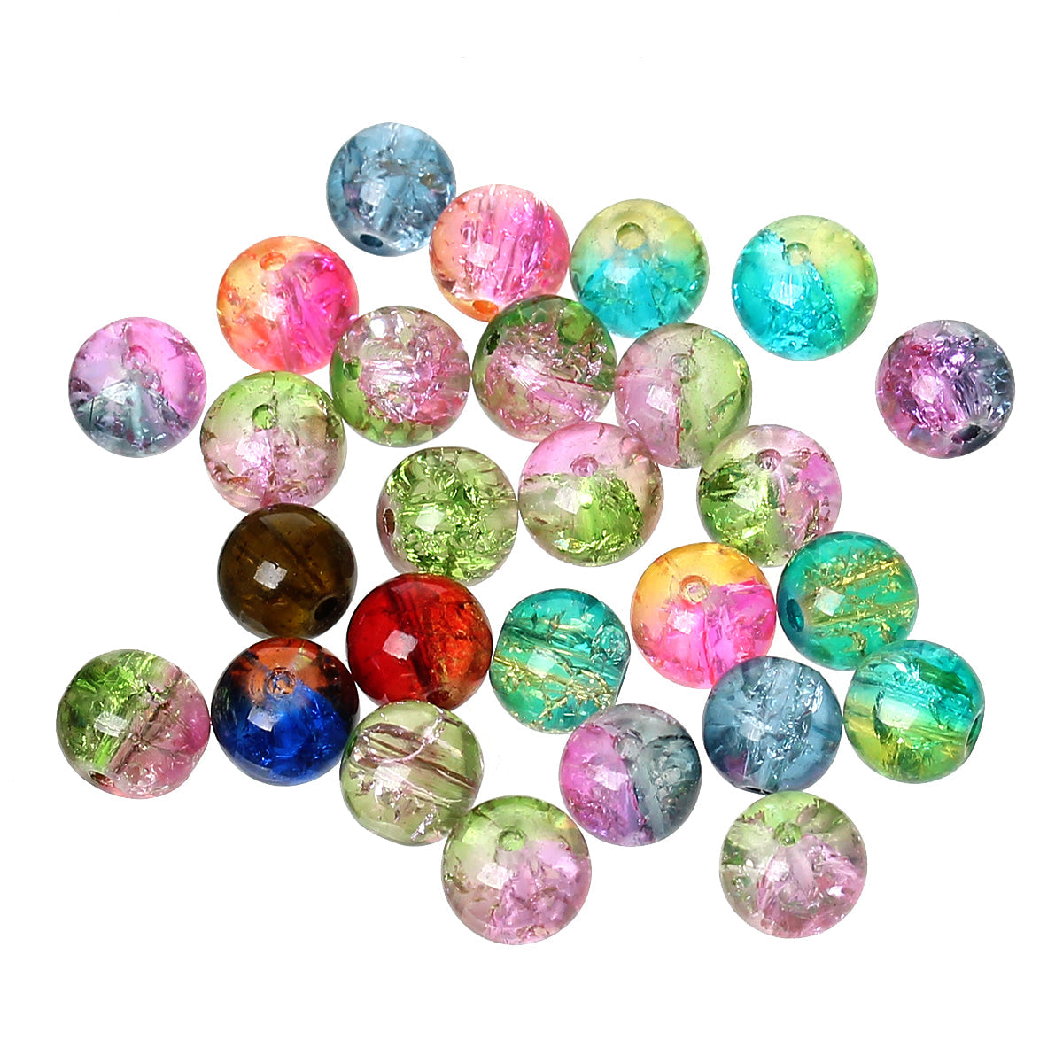 100 Two Tone Crackle Glass Beads - 8mm, Julz Beads