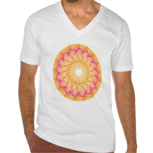Orange Flower Mandala Tee Shirt unisex American Apparel fine cotton jersey v-neck in size medium