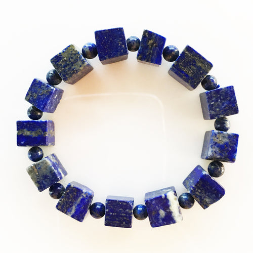 Lapis Lazuli Bracelet Tile-Shaped Bead Stretch phenomenal quality