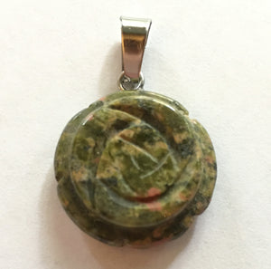 Unakite Pendant Carved Rose Size Small