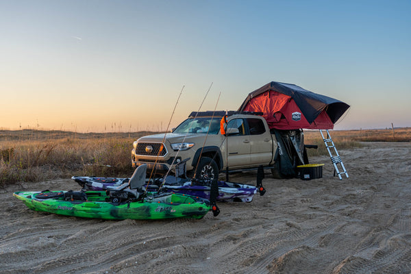 kayak fishing camping rooftop tent
