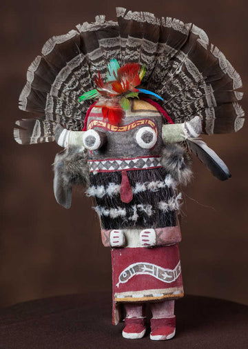 Hopi Konin Supi Kachina / Katsina Doll with shield and feathers