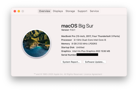 About This Mac macOS Big Sur 13-inch MacBook Pro