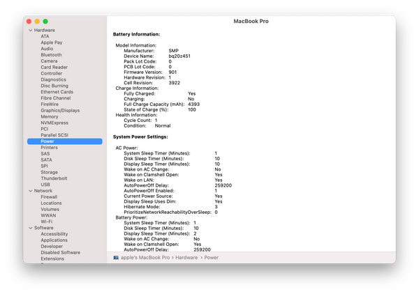 Battery Information System Report macOS Big Sur