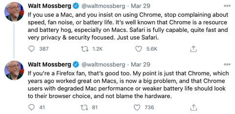 Walt Mossberg Chrome Tweet