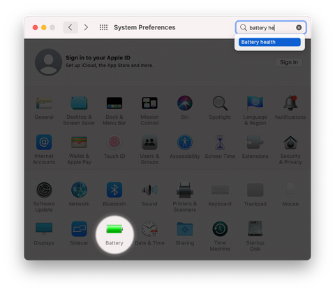 System Preferences Battery macOS 11.0 Big Sur