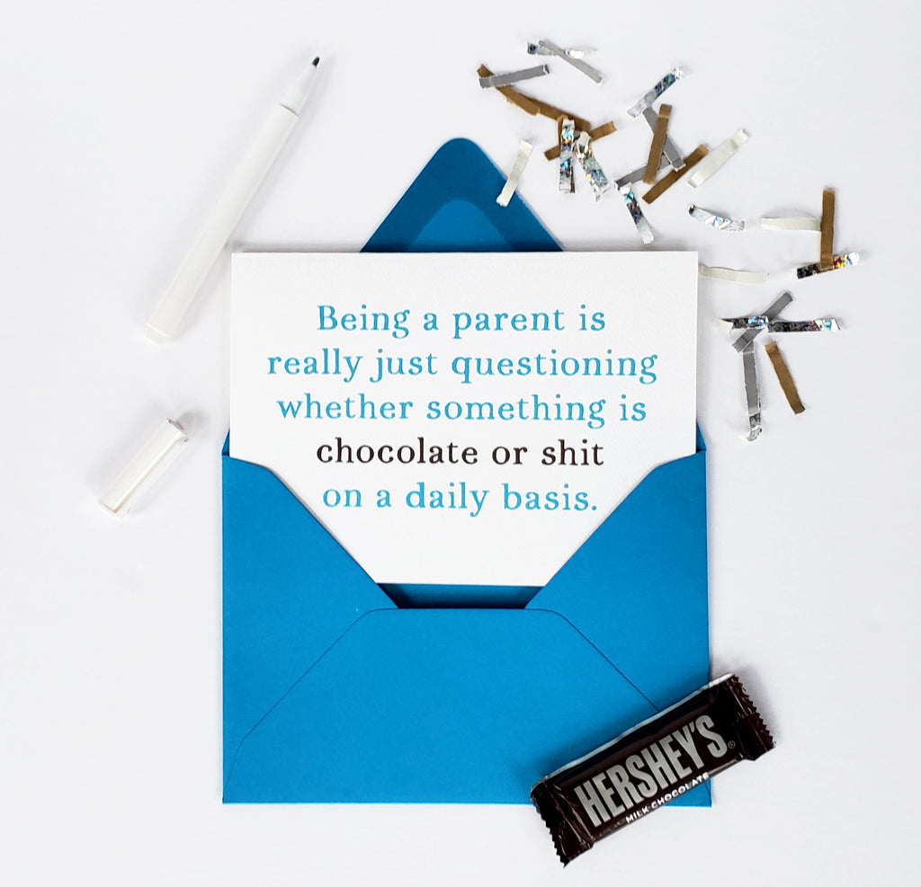 chocolate or shit new baby card