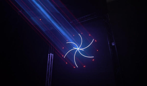 Laser Show Cue with white spiral and red hot beam laser beam effects