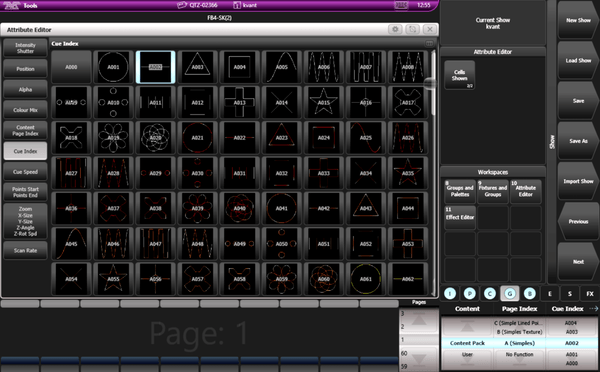 Showing Laser Show Cue Thumbnails on an Avolites Quartz Lighting Desk