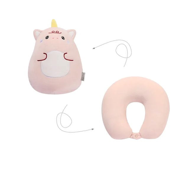 Kawaii 2-in-1 Travel Neck Support Pillow Plushie Zoo Edition