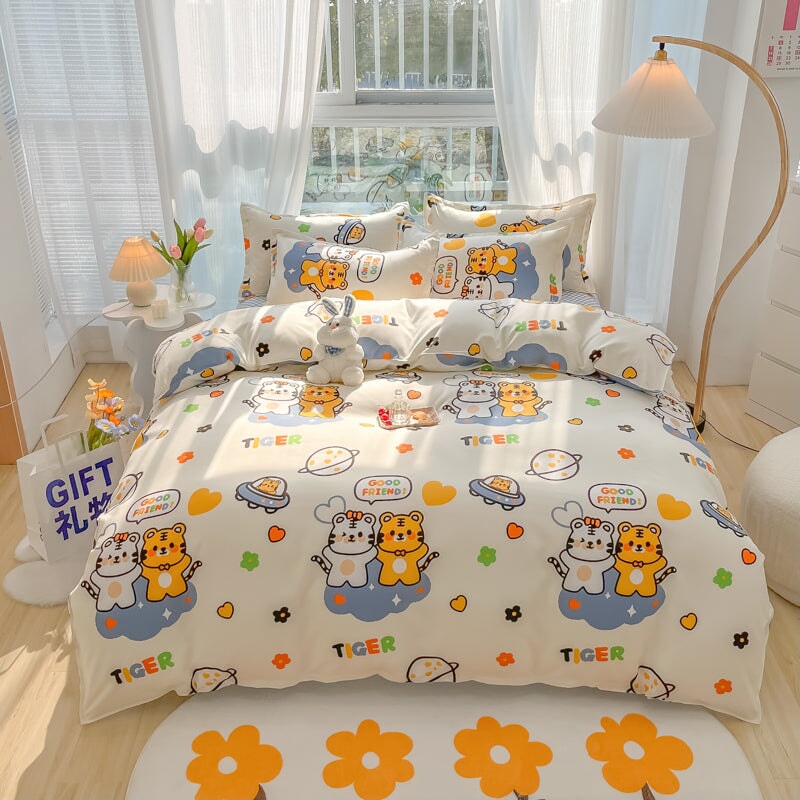 Cute White Bears Blue Orange 120gsm Polyester Bedding Sets – Kawaiies