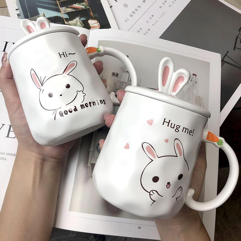 Kawaii Donut Bunny Ceramic Mug With Lid + Spoon