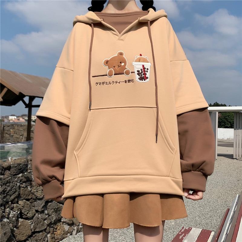 Teddy Hoodie Sweatshirt in Caramel - Retro, Indie and Unique Fashion