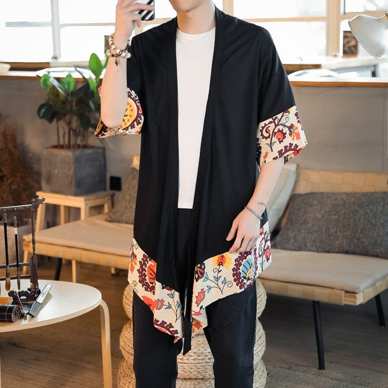 Japanese-themed Colorful Zigzag Black Men's Haori Yukata Kimono Jacket –  Kawaiies