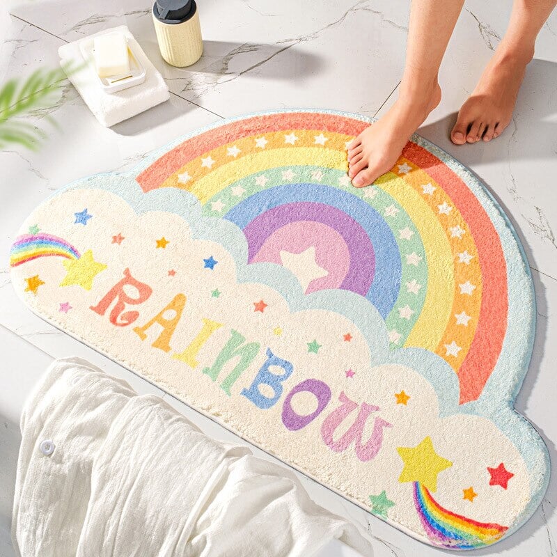 Moo-tastic Vibes: Creamy Cow Rainbow Non-Slip Bath Mat Collection – Youeni