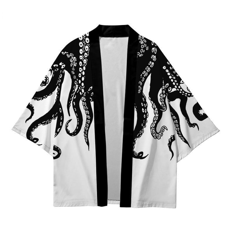 Japanese-themed Navy Pattern Black White Men's Haori Yukata Kimono Jac –  Kawaiies