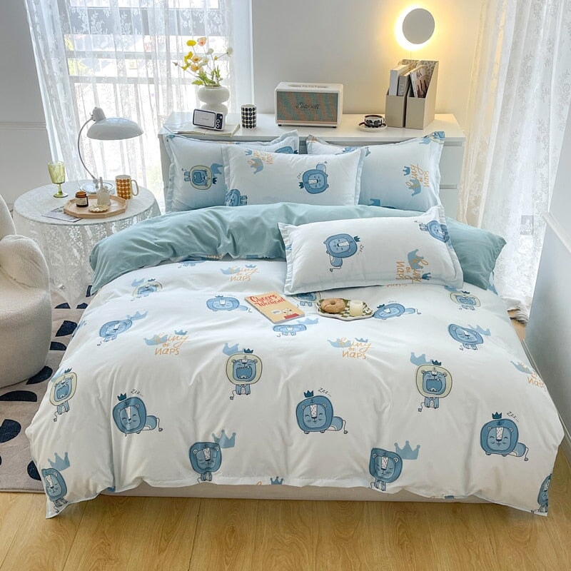 Cute Cat Print Bedding Set without Bed Flat Sheet – Kawaiies