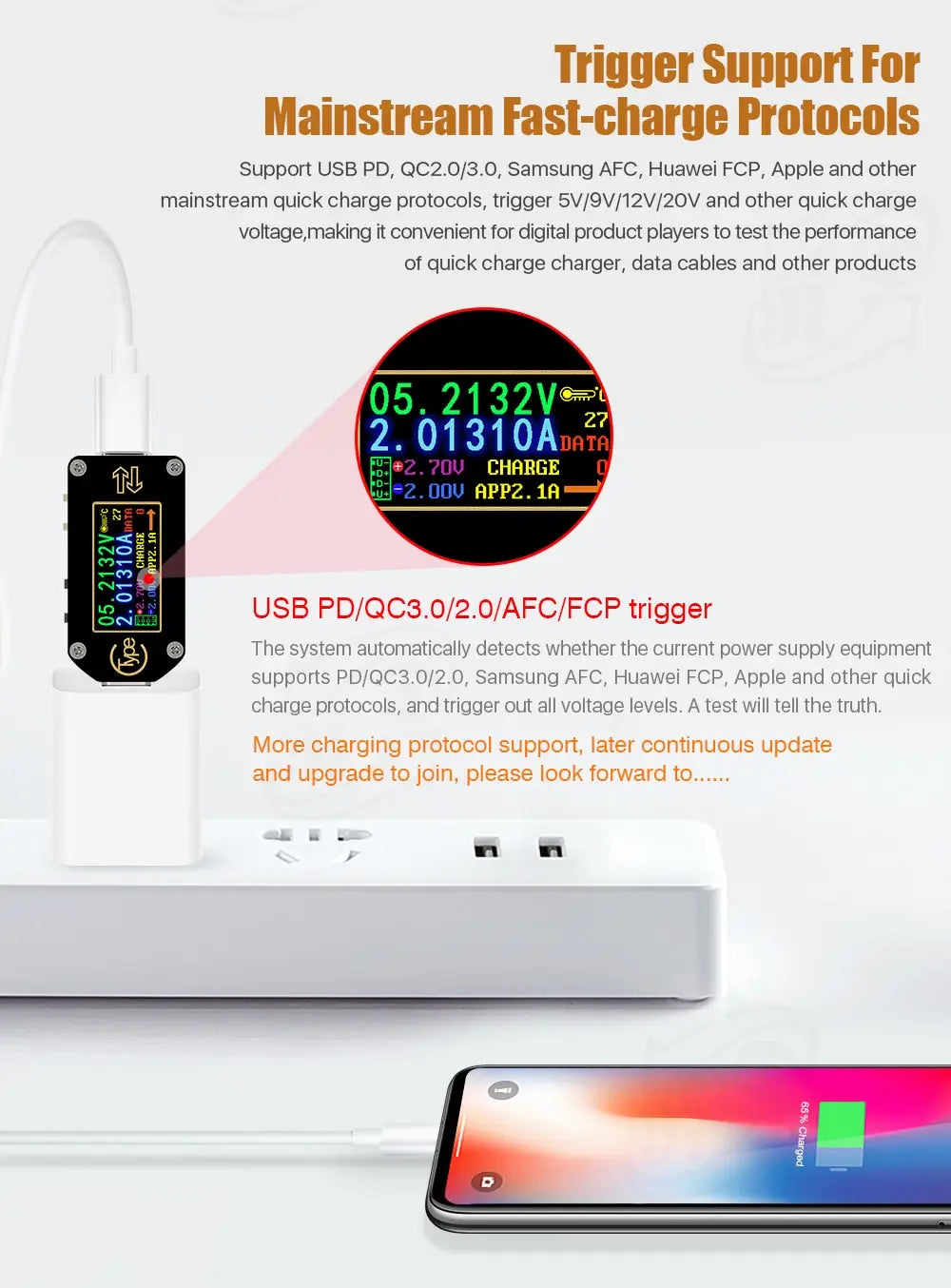 TC64 Tipo-C Porta USB Tensione Corrente Multimetro LCD a colori