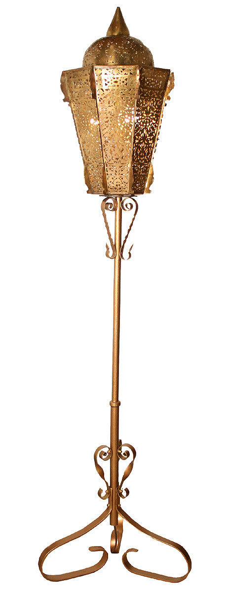 Antique Brass Stepped Beehive Gourd Candlestick Floor Lamp