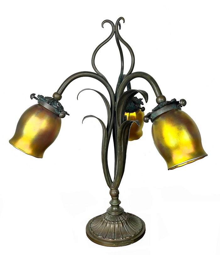 Antique Early 1890s Converted Gas Portable Table Lamp with Cast Acanthus  and Scroll Base and Orignal Pie Crust Opal Shade