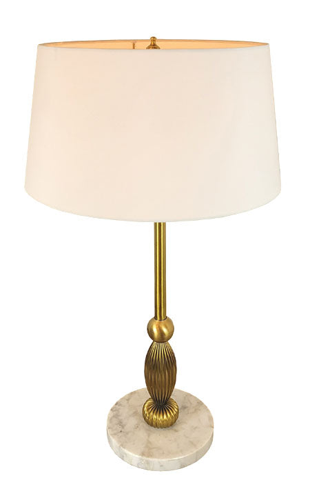 VINTAGE AMBER GLASS & BRASS TABLE LAMP WITH SHADE – MiMO Decor