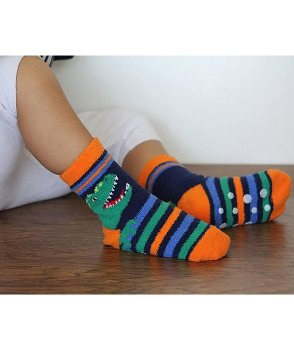 Jefferies Socks Boys Dinosaur Shark Fuzzy Slipper Socks 2 Pair