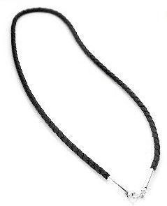 Sterling Silver Black Leather 22 Cord Chain Necklace