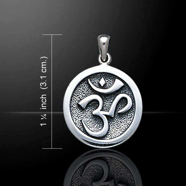 OM Aum Hindu Yoga Symbol Antiqued Sterling Silver Medallion Pendant 18 ...