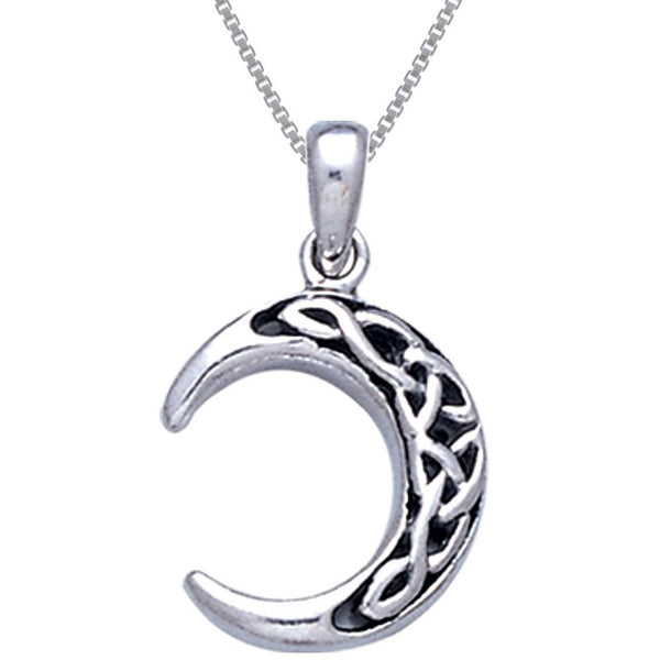 Sterling Silver Celtic Knot Crescent Moon Pendant with 18