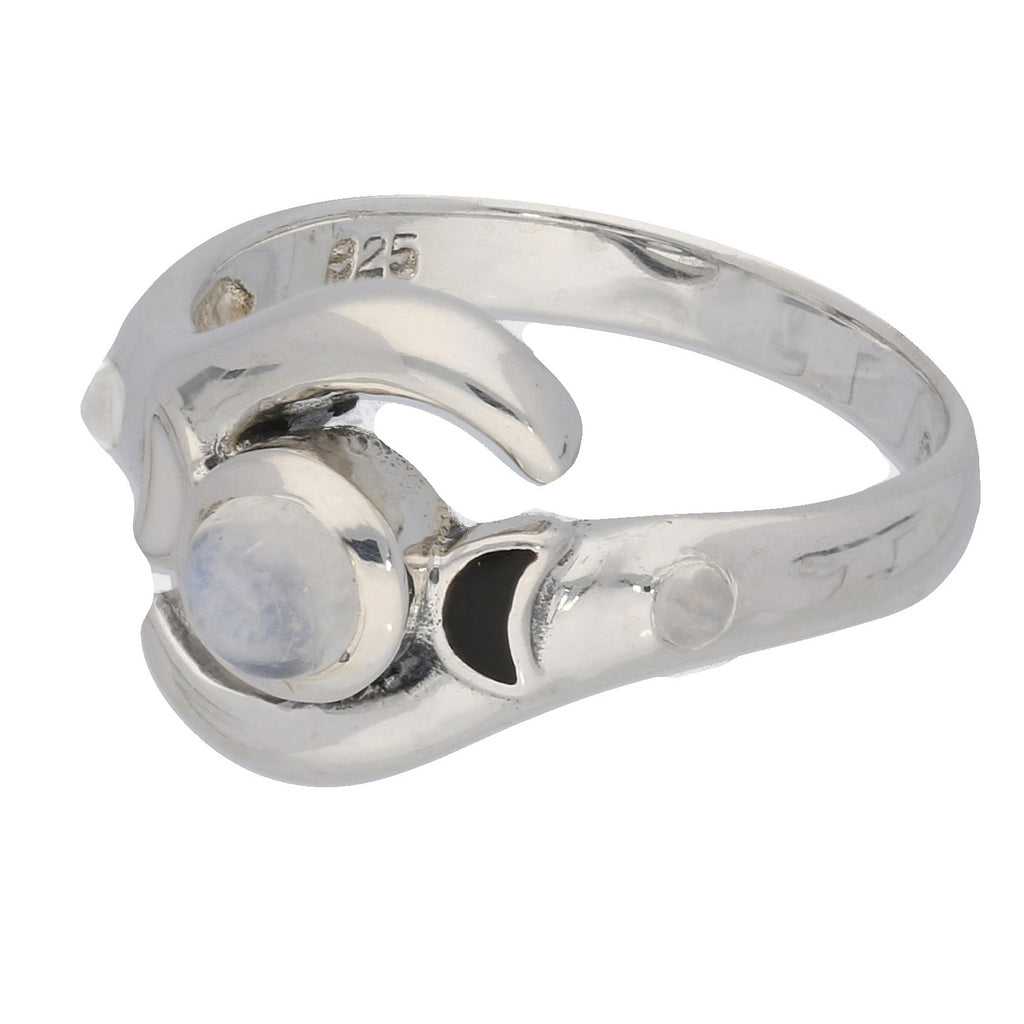 Sterling Silver Lunar Tides Crescent Wave Moonstone Ring | Silver Insanity