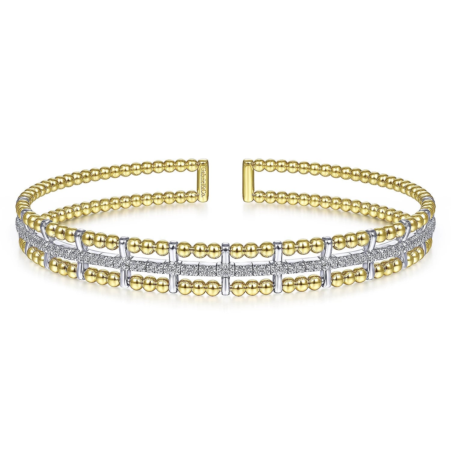 GABRIEL & CO - Yellow and White Gold Bujukan Cuff Bracelet with Inner Diamond Channel