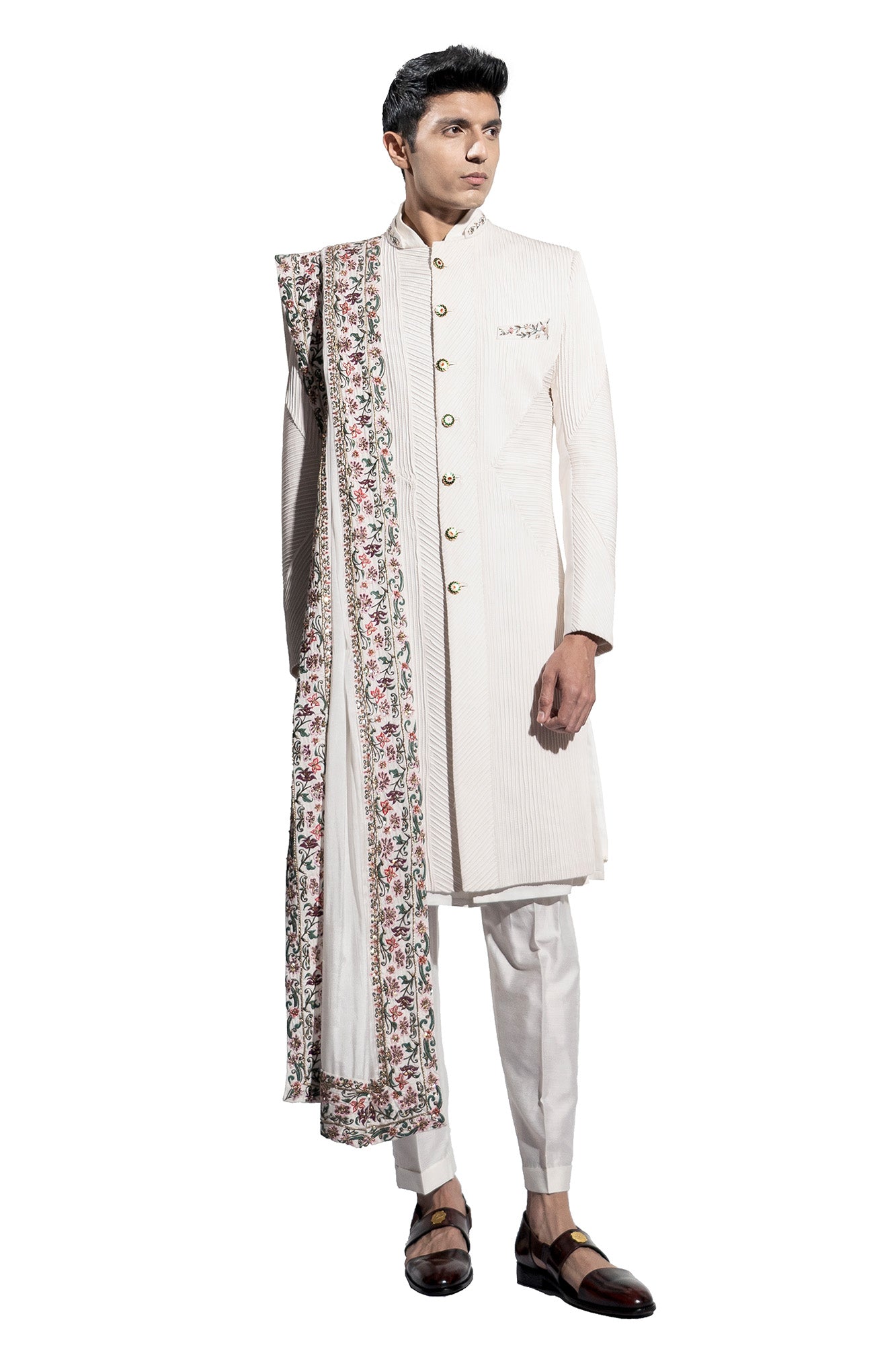 Gold Sherwani with contrast pants - for boys | Kids | Chiro's By Jigyasa