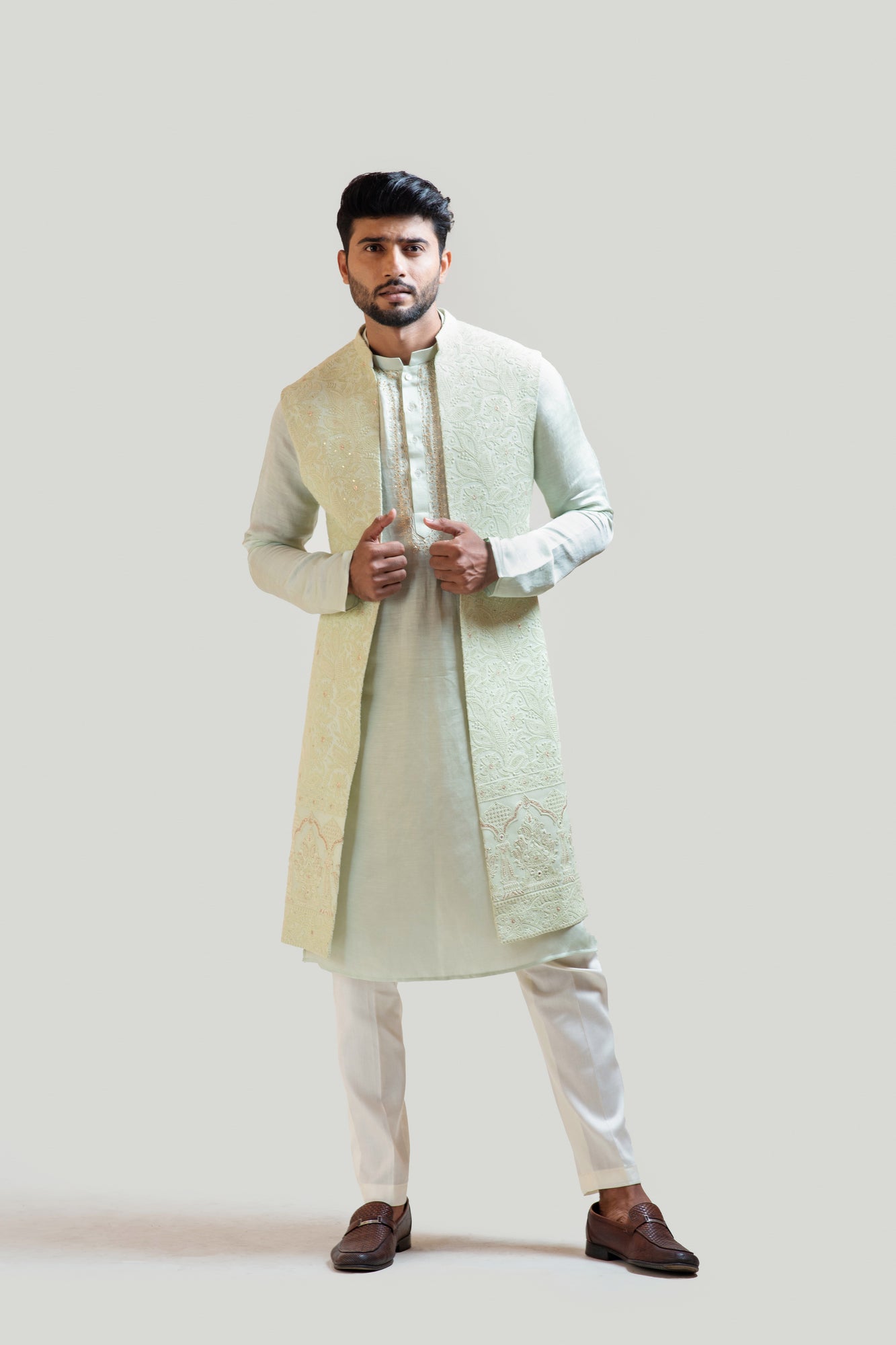 Hilo Design Buy Mens Mirror Work Kurta- Pista Green – HILO DESIGN