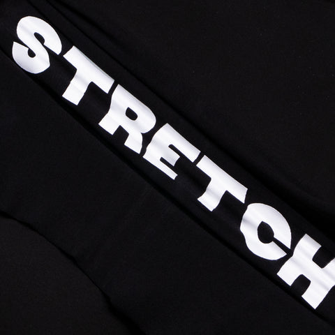a white print that says stretch