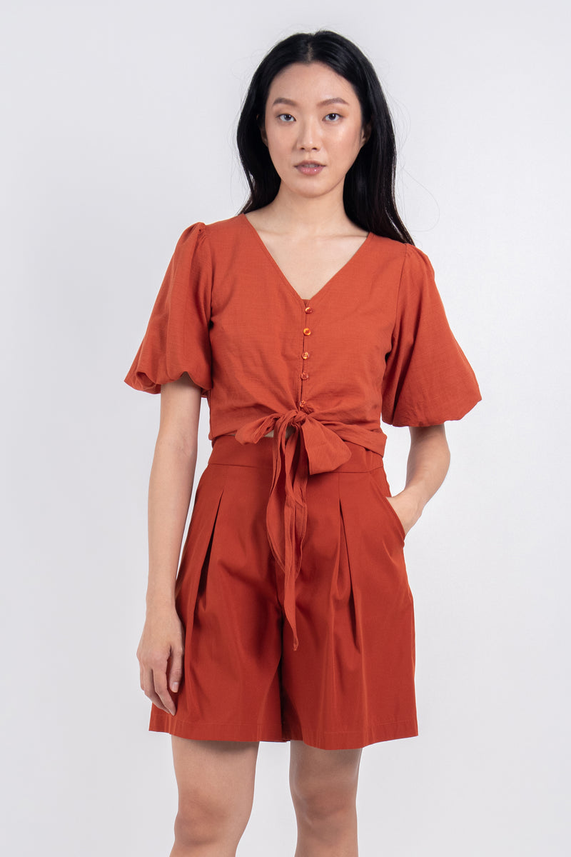 Louisa Buttoned-Down Knot Blouse in Orange | S,M,L,XL