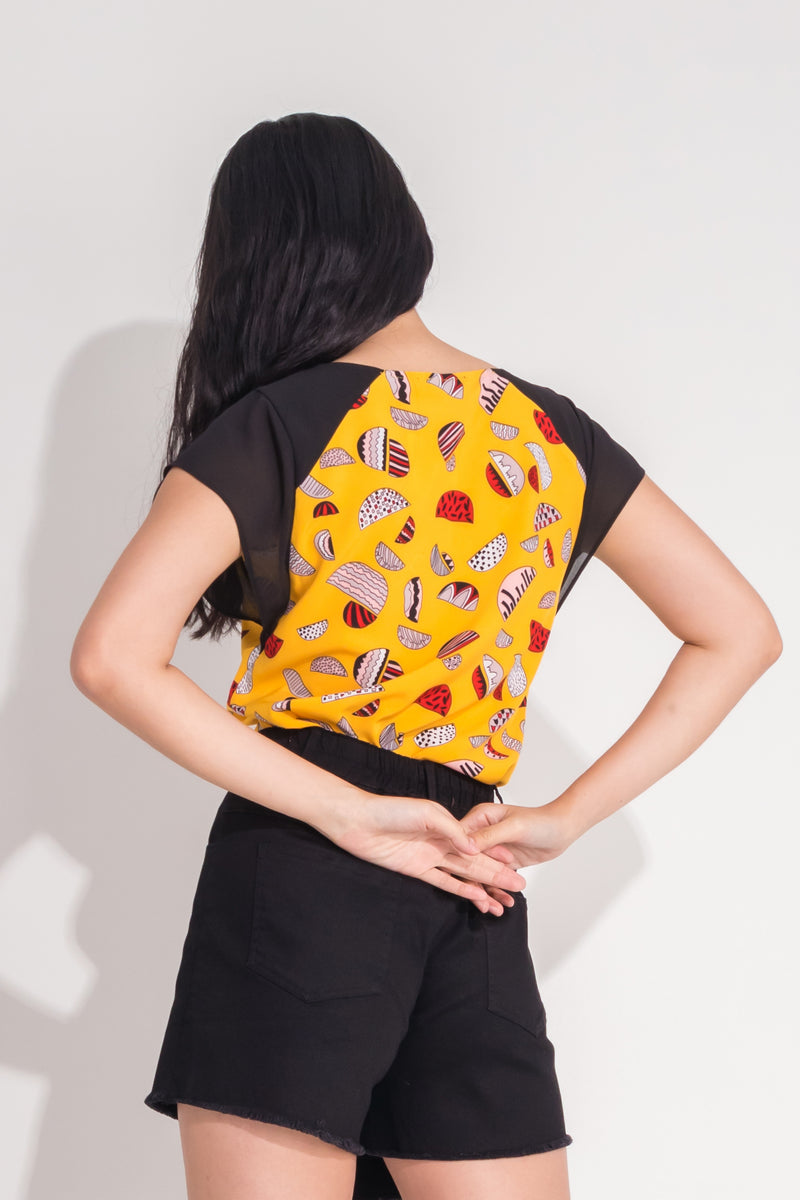 *Sales* Jolie Contrast Colour Printed Top in Yellow | S,M,L,XL