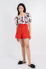Isla Belted Paperbag Shorts in Vermillion | S,M,L,XL