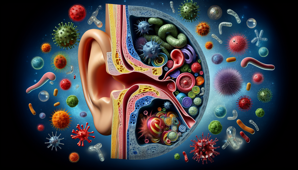 Illustration of viruses and bacteria causing ear sinus infections