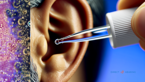 A close-up of an ear with a dropper applying drops