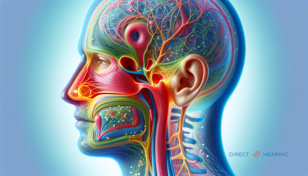 Illustration of interconnected sinus and ear anatomy