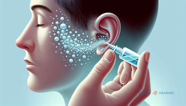 Illustration of using alcohol-based ear drops to dislodge trapped water in the ear