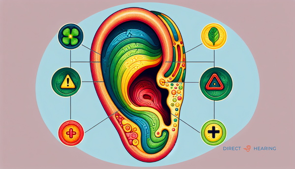 Illustration of ear anatomy with different colors of earwax