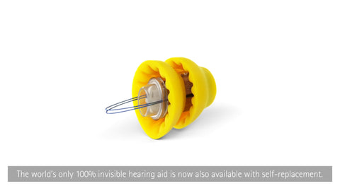 A person inserting a Lyric hearing aid into their ear